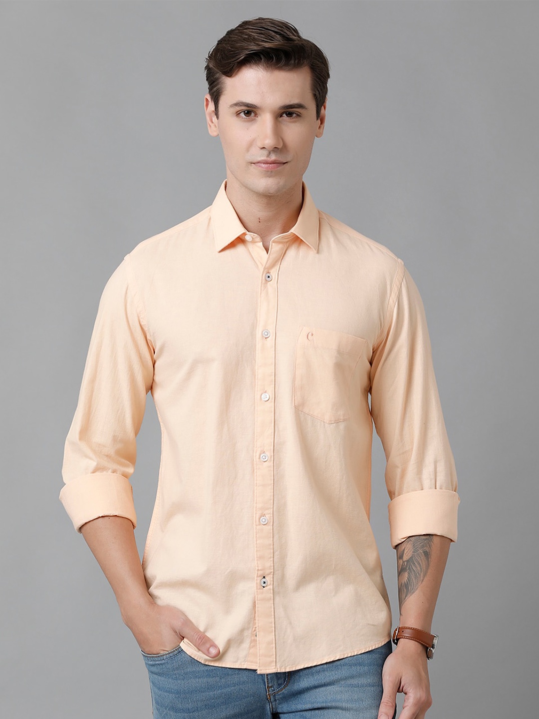 

CAVALLO by Linen Club Men Casual Shirt, Orange