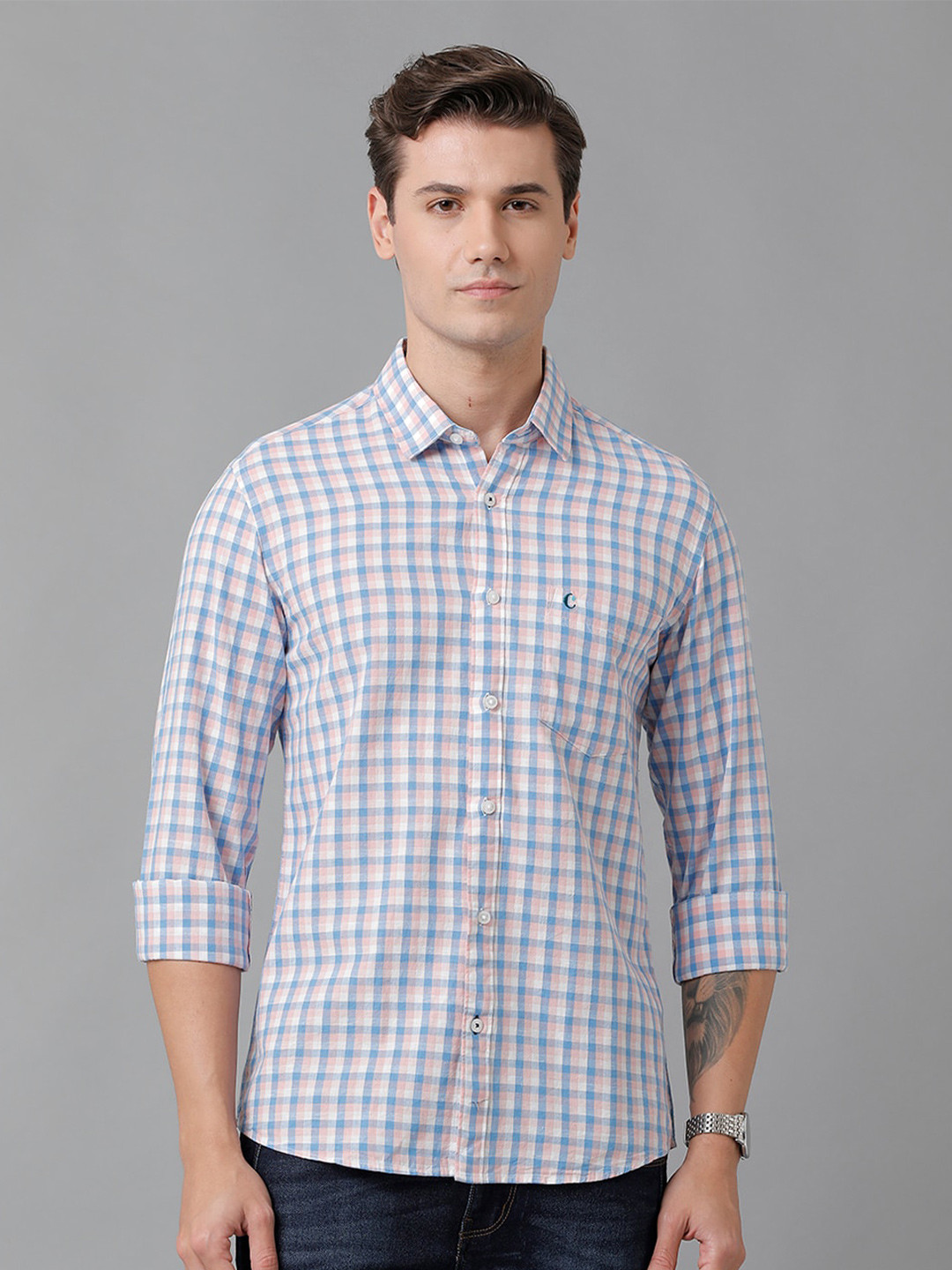 

CAVALLO by Linen Club Men Checked Casual Shirt, Pink