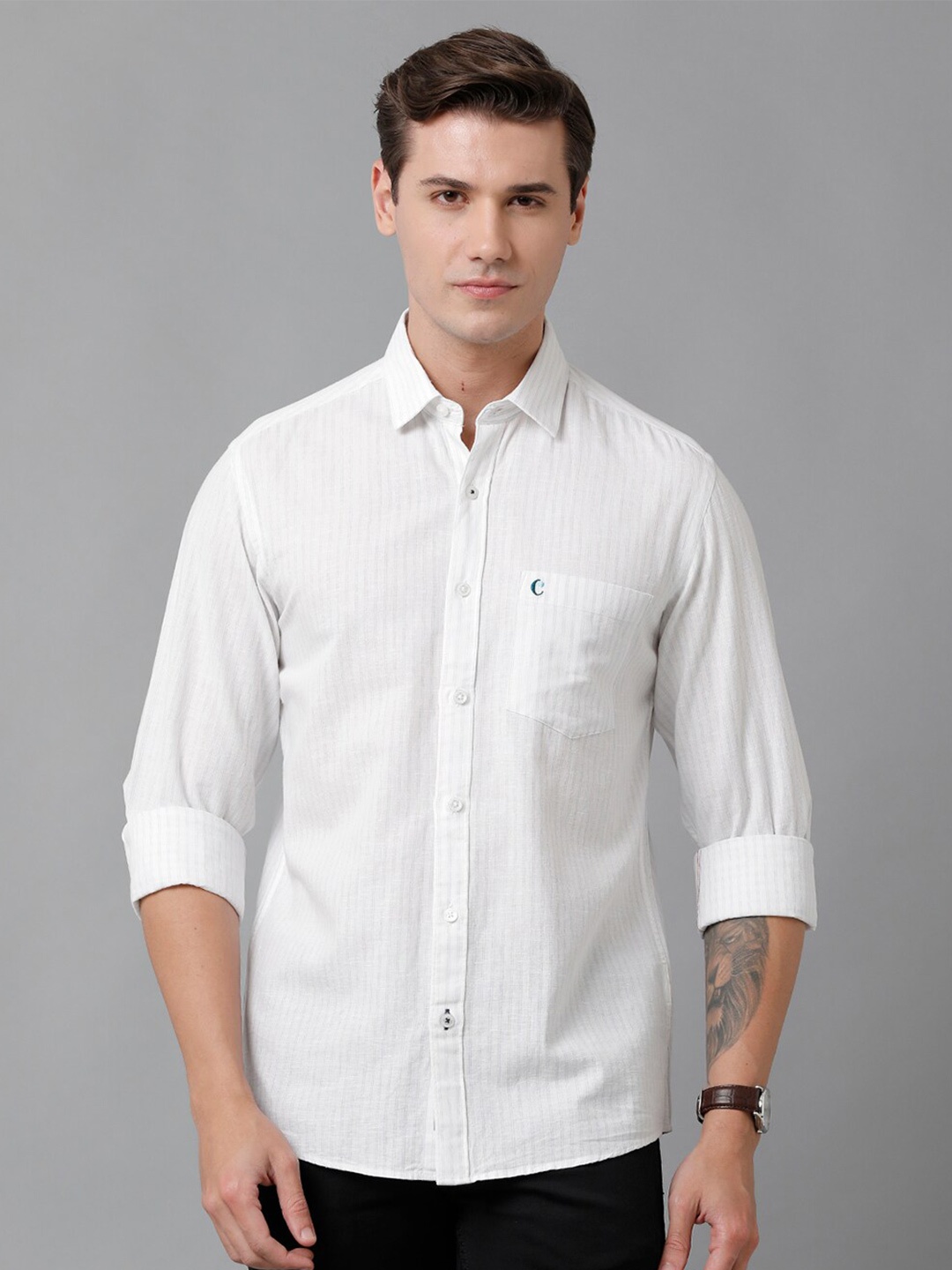 

CAVALLO by Linen Club Men Striped Casual Shirt, White