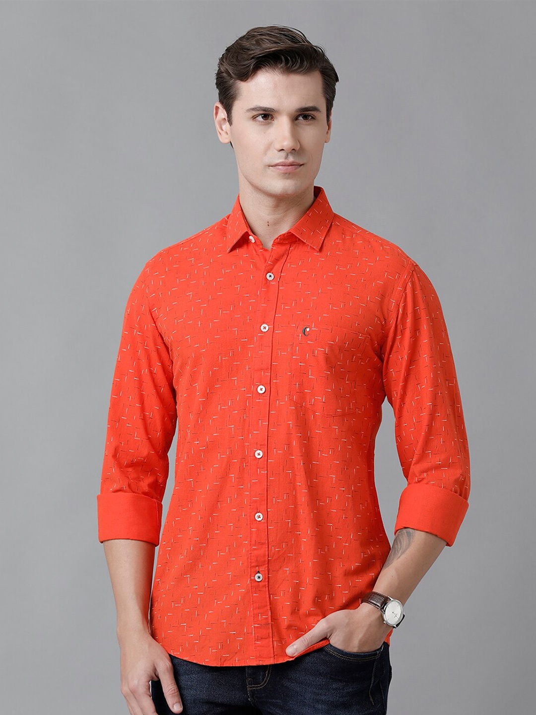 

CAVALLO by Linen Club Men Printed Casual Shirt, Red