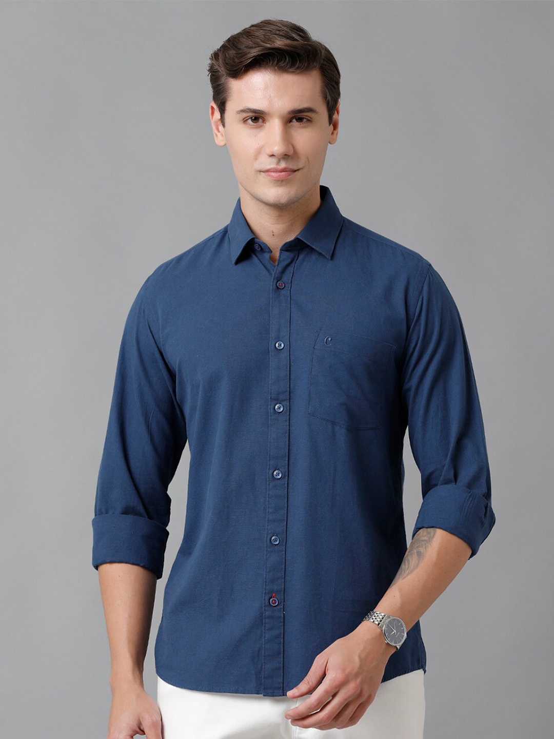 

CAVALLO by Linen Club Men Solid Casual Shirt, Blue