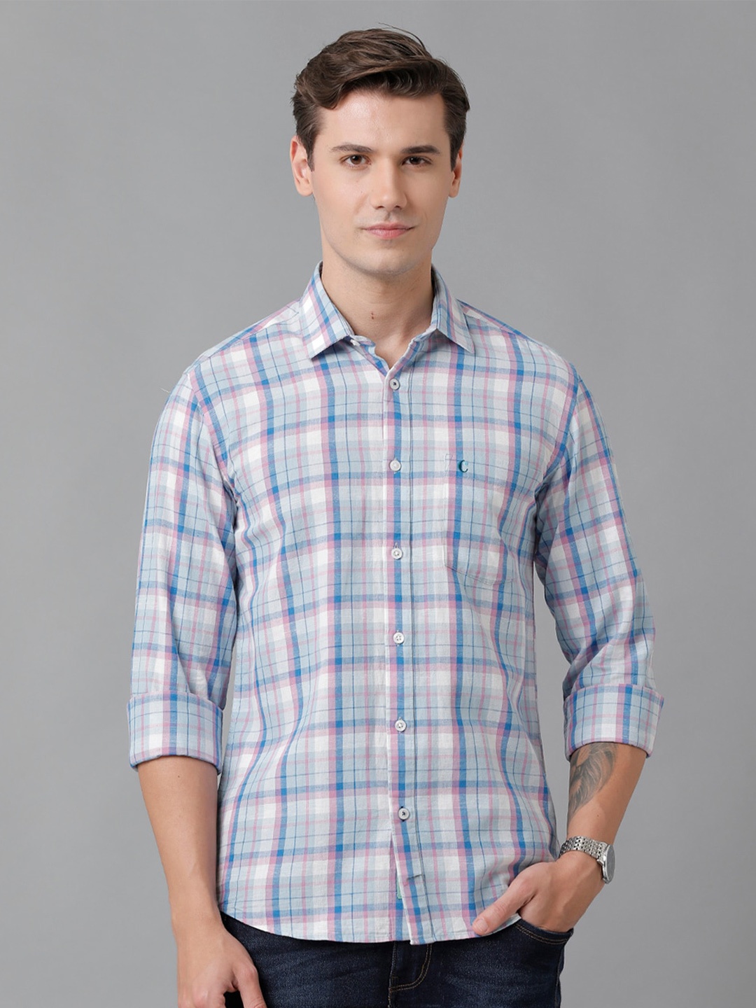 

CAVALLO by Linen Club Men Checked Casual Shirt, White