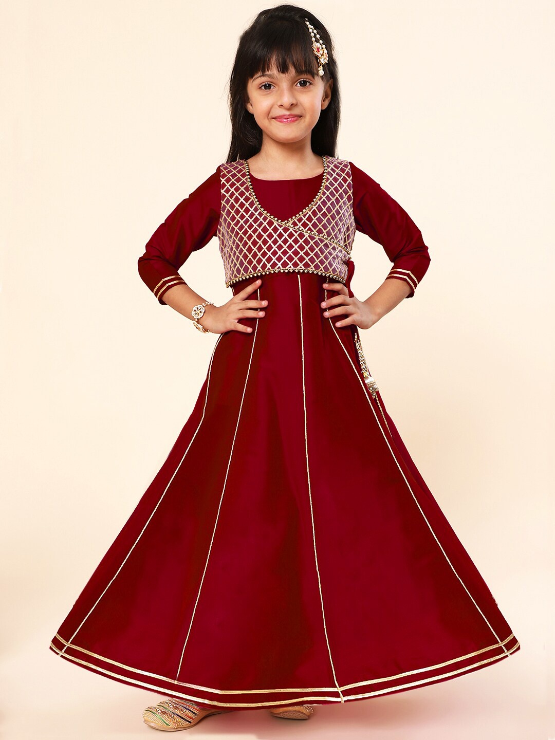 

A.T.U.N. Girls Embellished Gown Maxi Ethnic Dress, Maroon