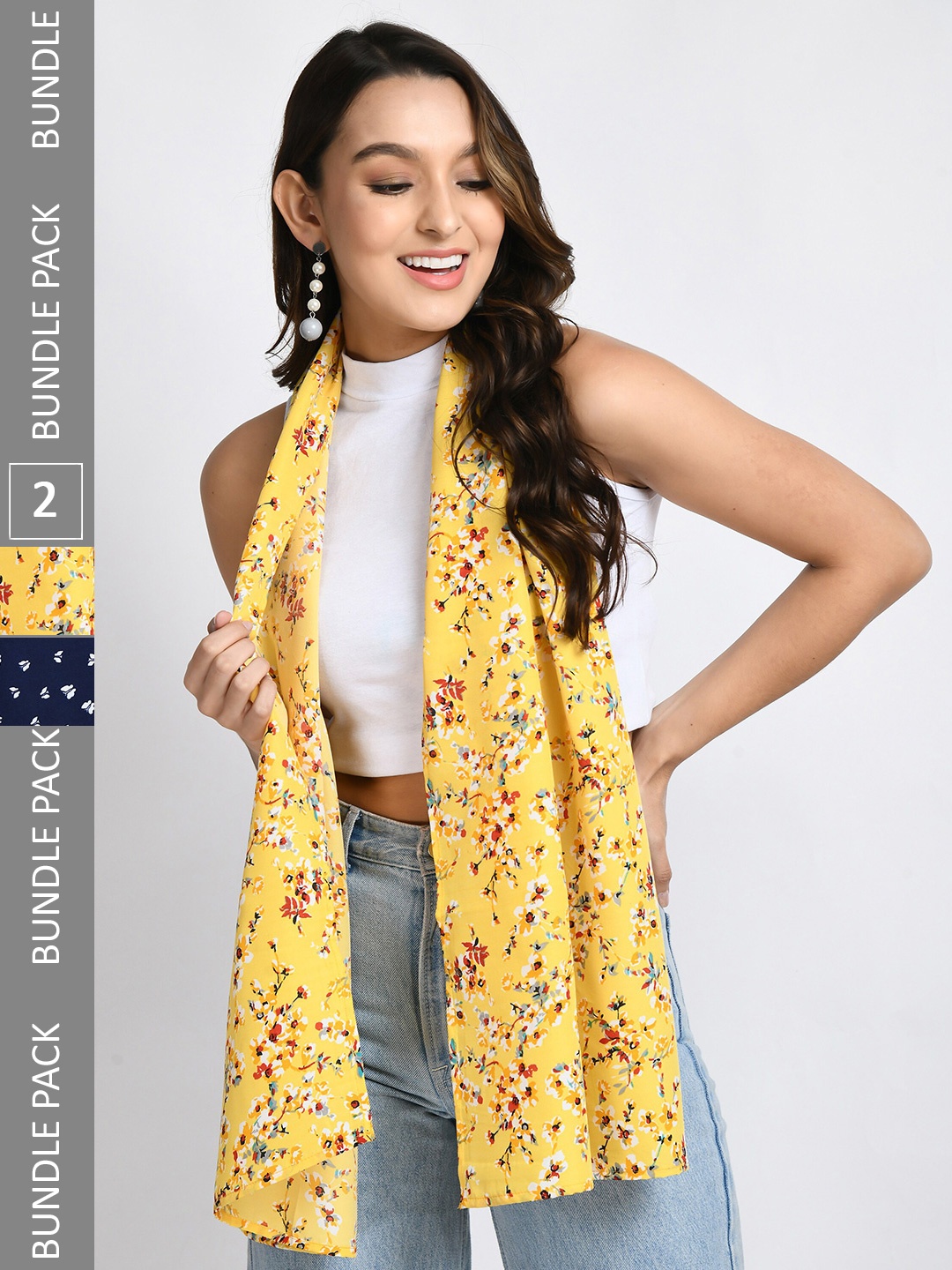 

V&M Women Yellow & Blue Printed Scarf