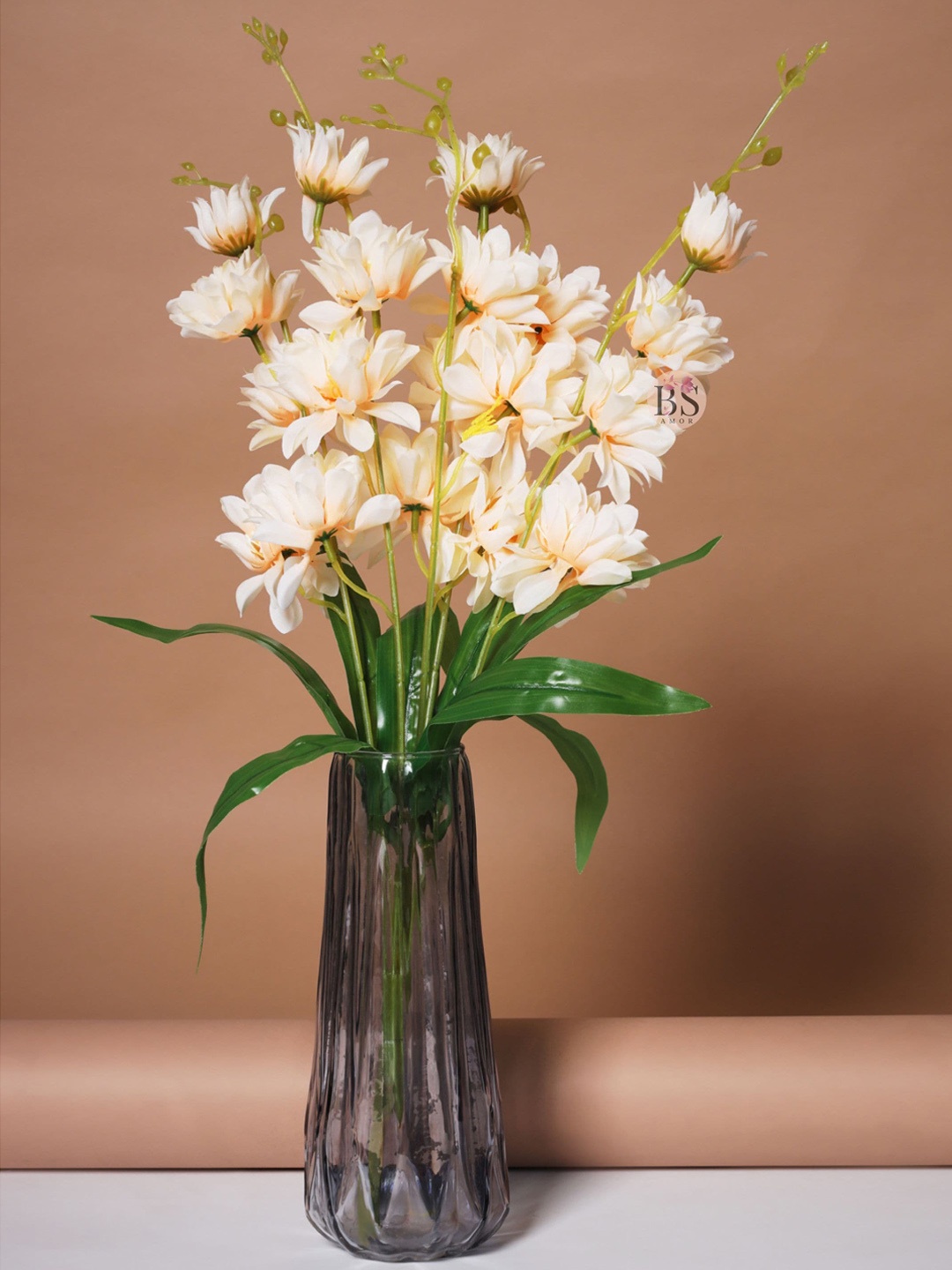 

BS AMOR Peach & Green Faux Artificial Flower Bunch