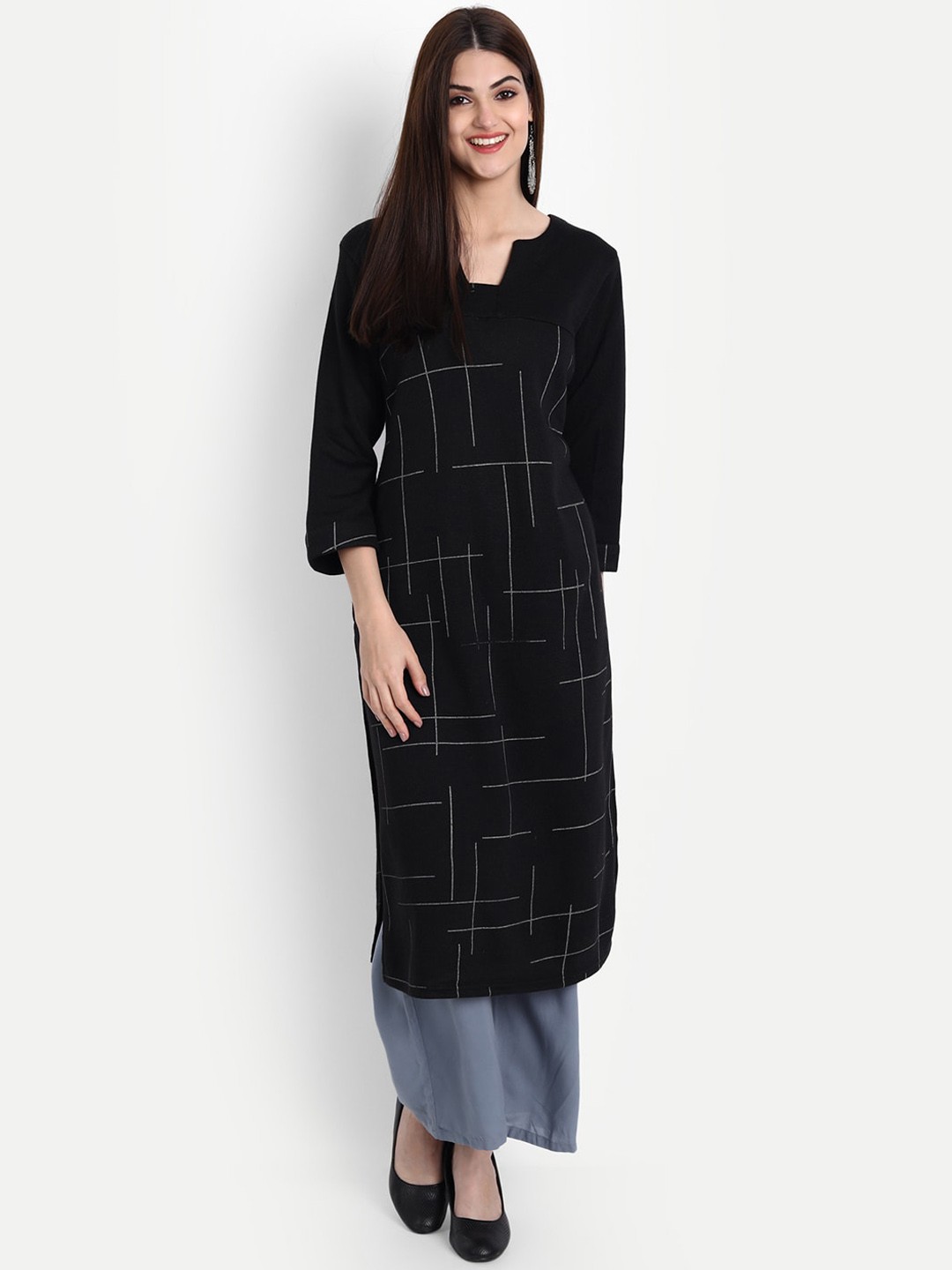 

SUTI Women Geometric Printed Wool Kurta, Black