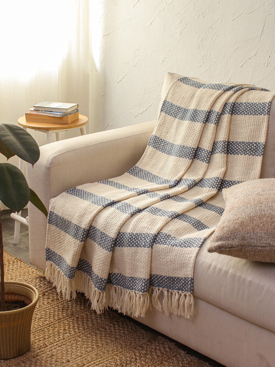 

House This Shivalik Striped Cotton Throw, Blue