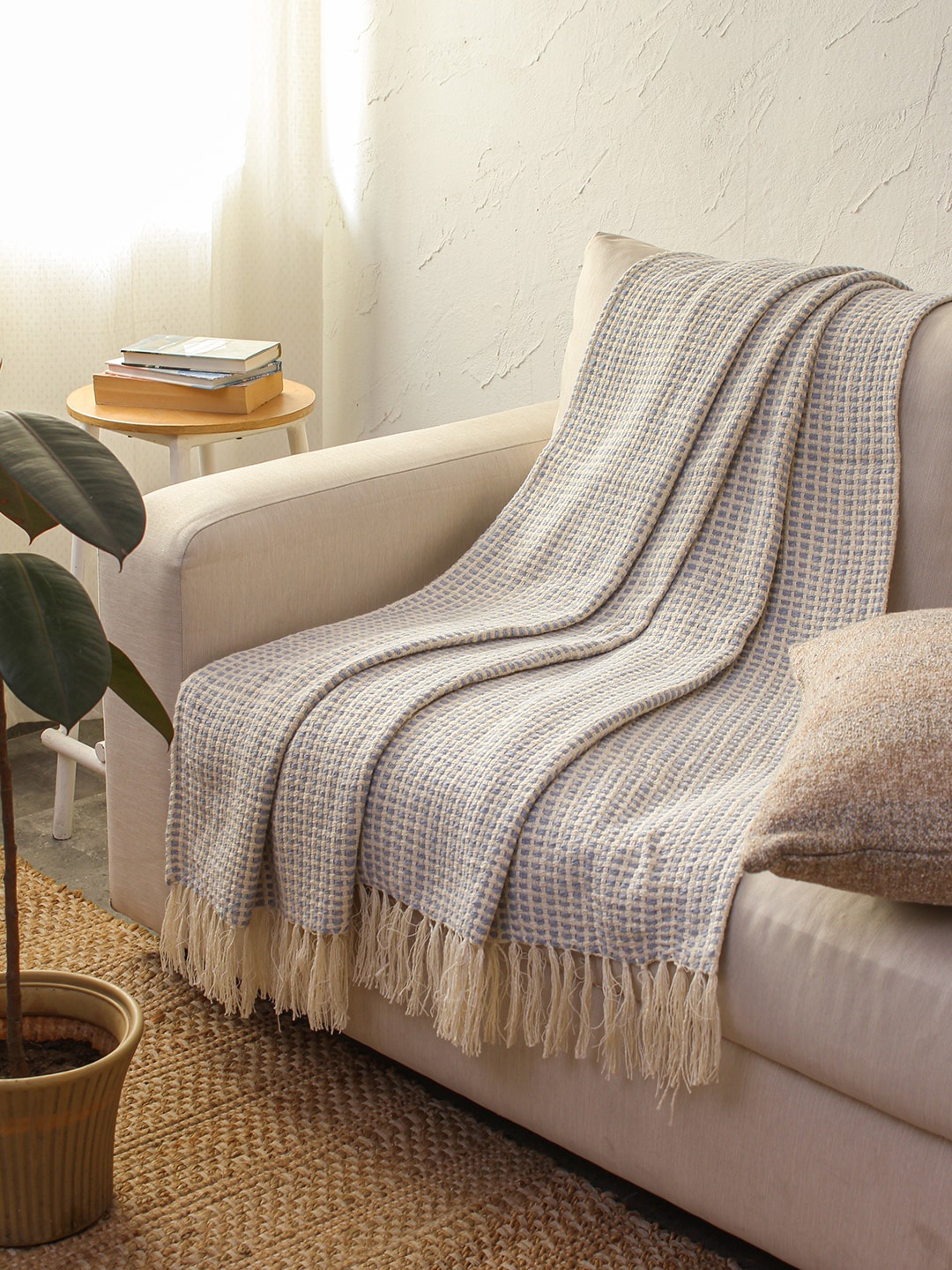 

House This Girnar Blue Checked Cotton Throw