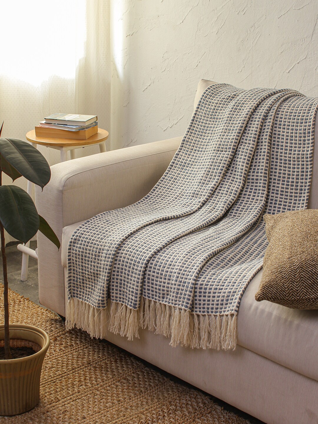 

House This Girnar Checked Cotton Throw, Blue
