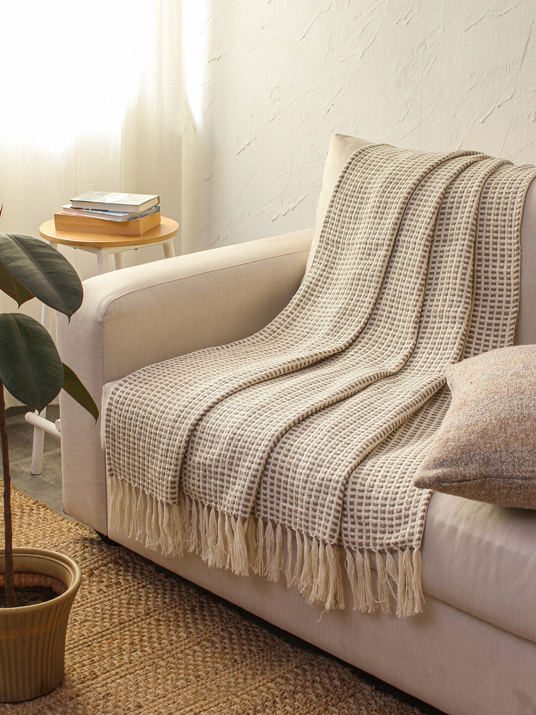 

House This Girnar Checked Cotton Throw, Grey