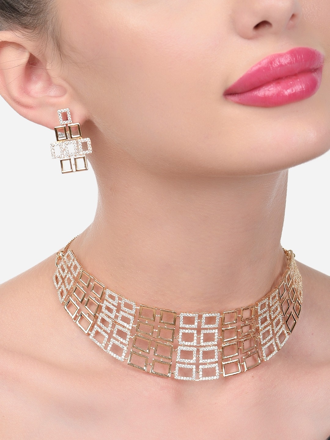 

Zaveri Pearls Rose Gold-Plating CZ Studded Jewellery Set