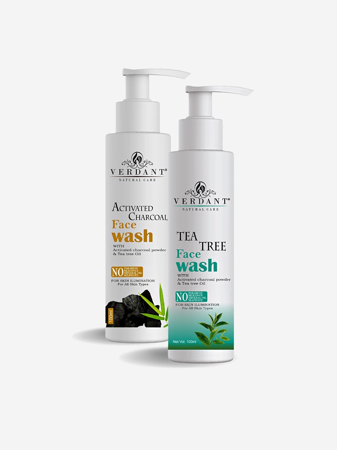 

Verdant Natural Care Set Of 2 Activated Charcoal & Tea Tree Face Washes - 100 ml Each, White