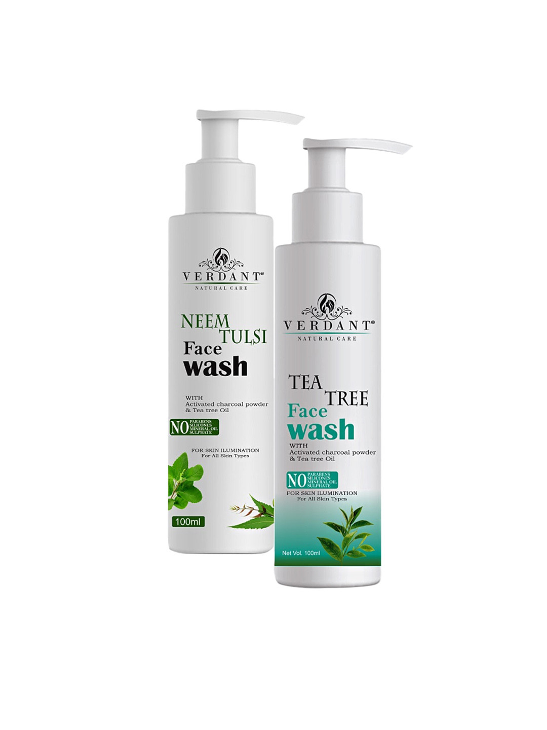 

Verdant Natural Care Set Of 2 Neem Tulsi & Tea Tree Face Washes - 100 ml Each, White