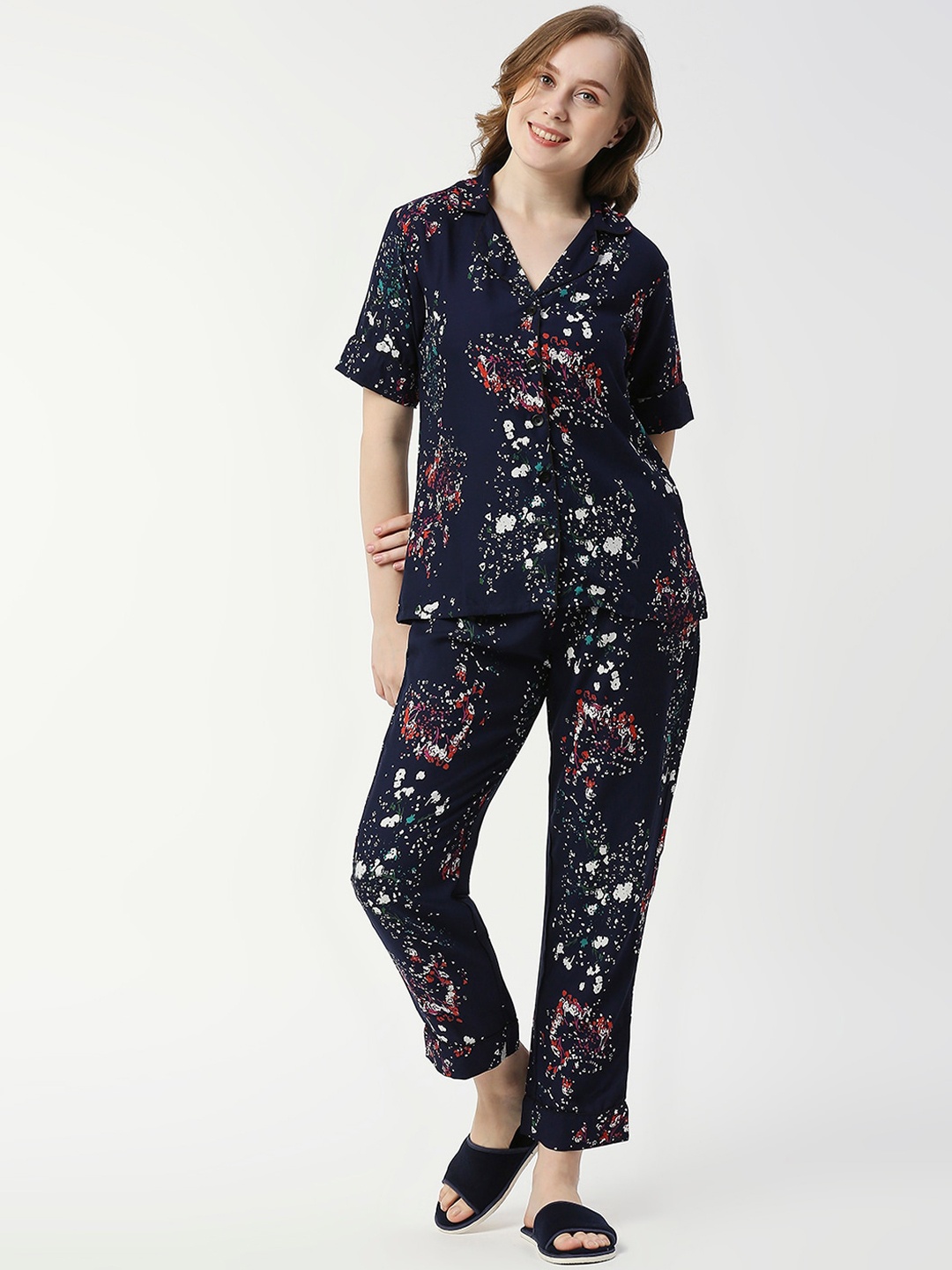 

Smarty Pants Women Pure Cotton Printed Night suit, Blue