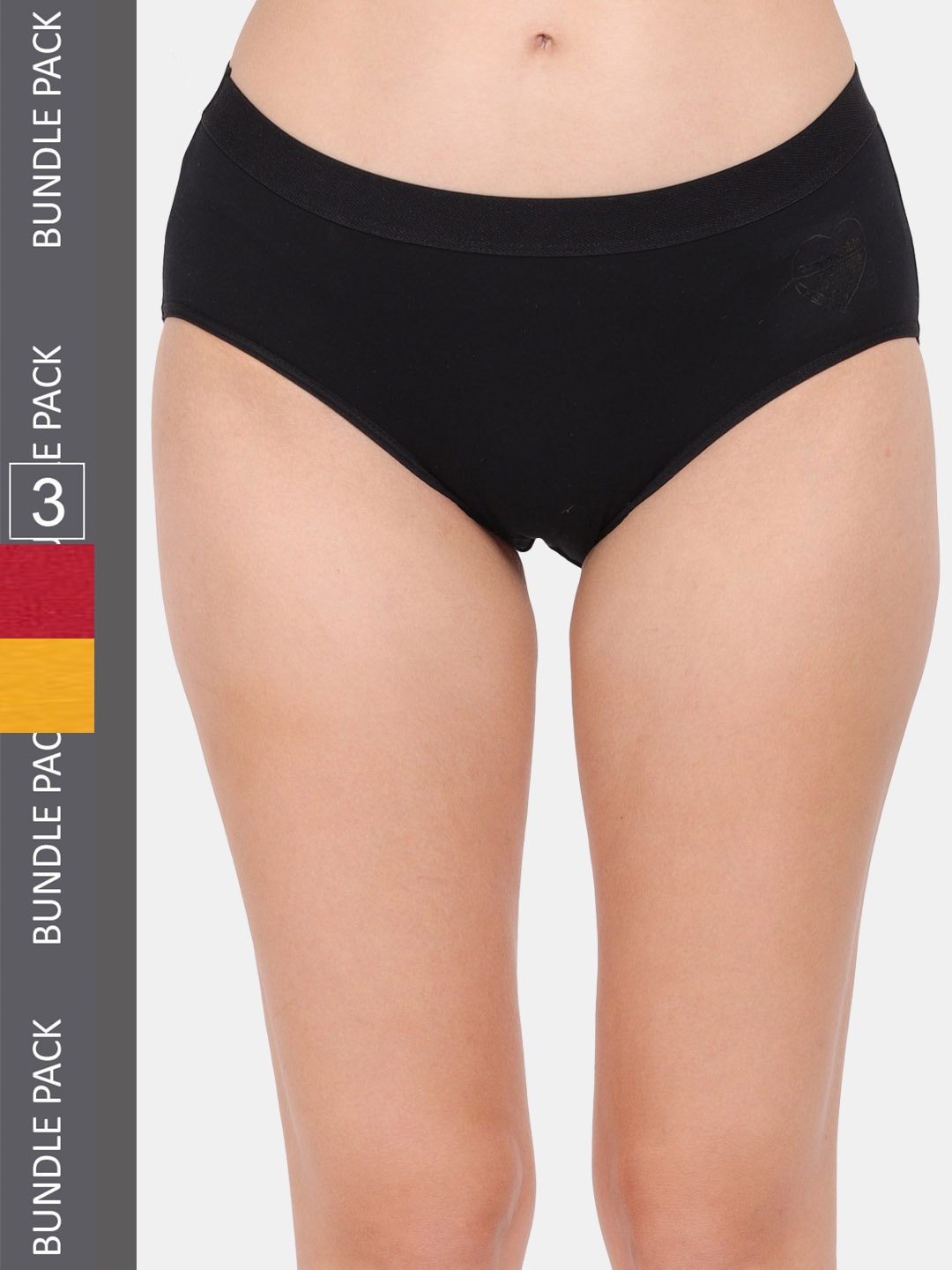 Amour Secret Women Pack Of 3 Anti Bacterial Hipster Briefs P86051_Blk_Mrn_Ylw, Black