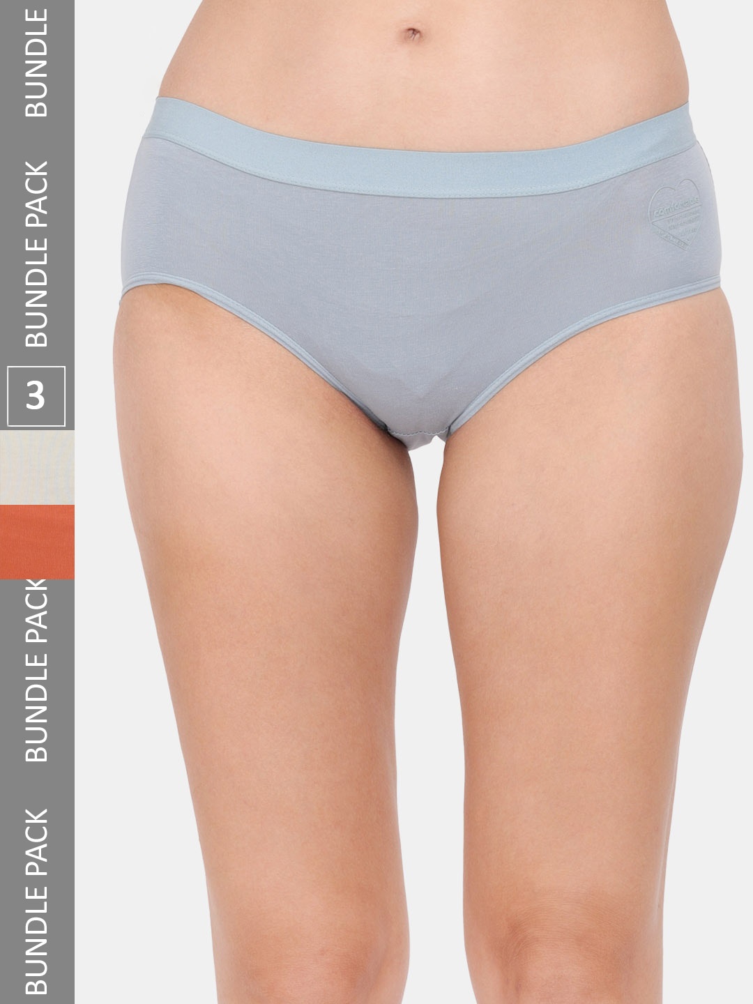 

Amour Secret Women Pack Of 3 Mid Rise Anti Bacterial Hipster Briefs, Grey