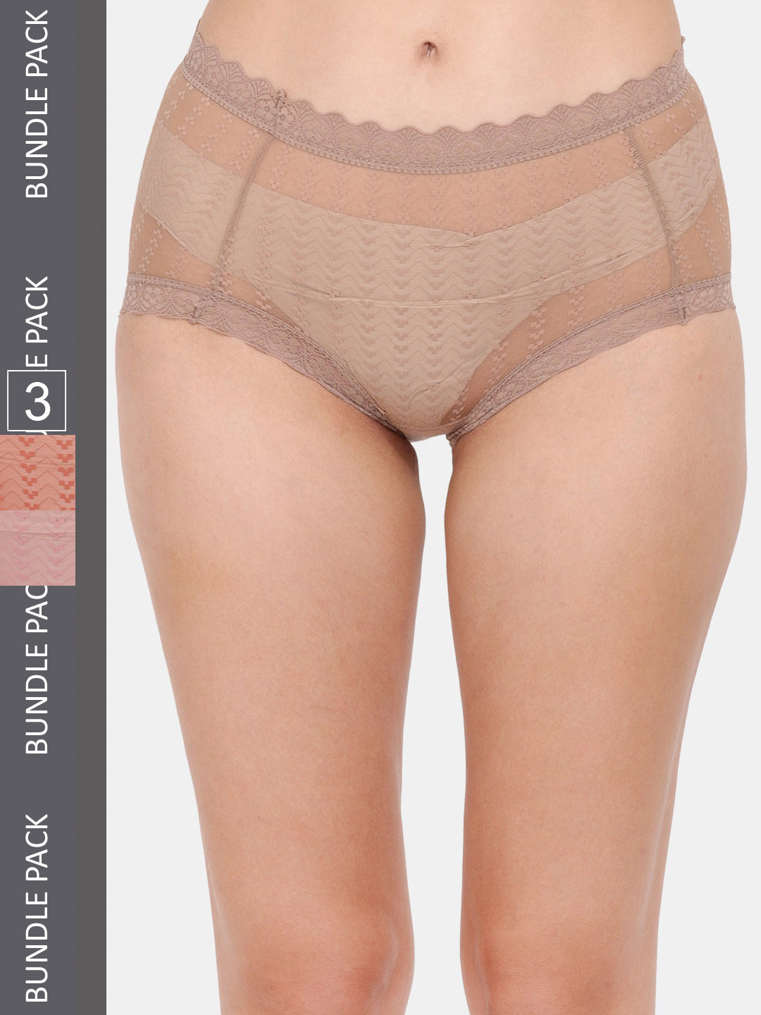 

Amour Secret Women Pack Of 3 Self Design Mid-Rise Hipster Briefs, Brown