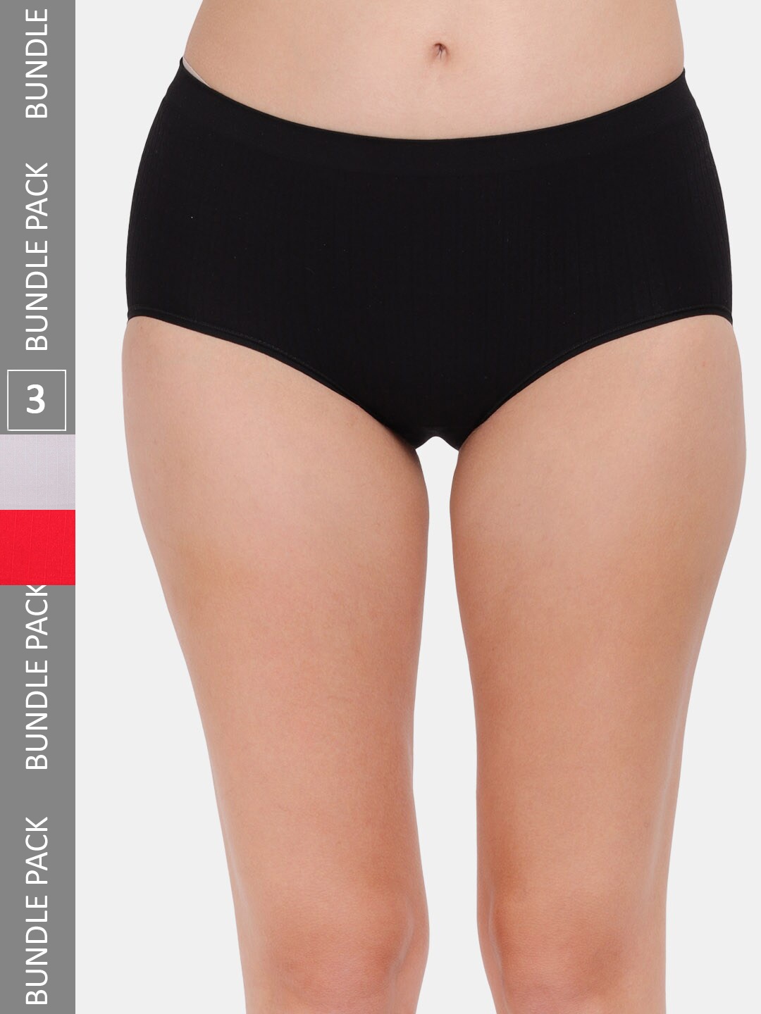 Amour Secret Women Pack Of 3 Mid Rise Anti Bacterial Hipster Briefs, Black