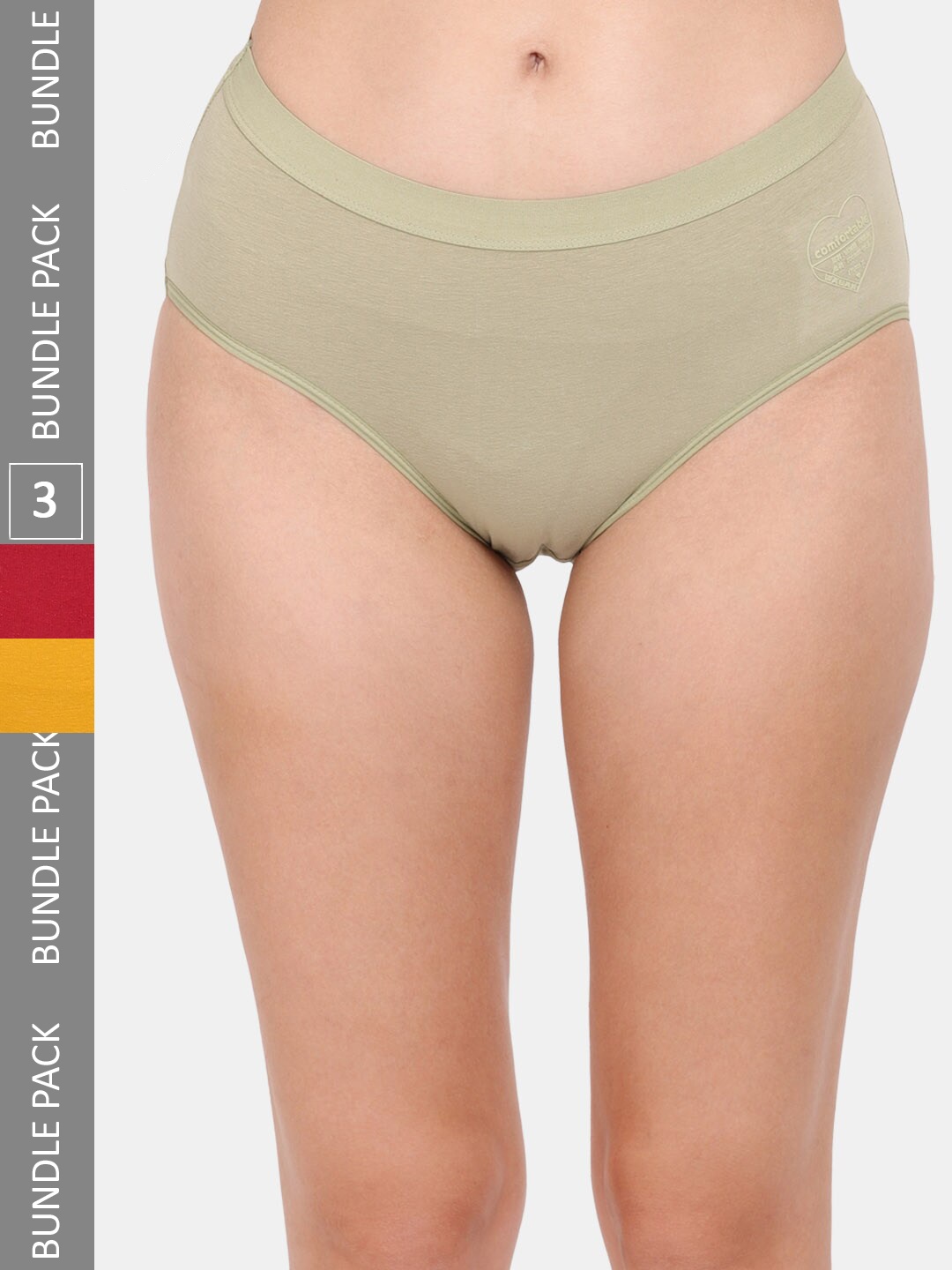 

Amour Secret Women Pack Of 3 Mid Rise Anti Bacterial Hipster Briefs, Green