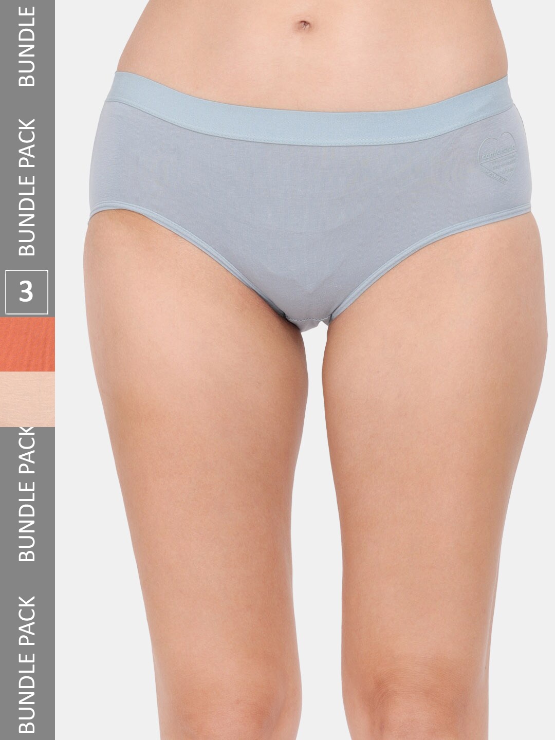 

Amour Secret Women Pack Of 3 Mid Rise Anti Bacterial Hipster Briefs, Grey