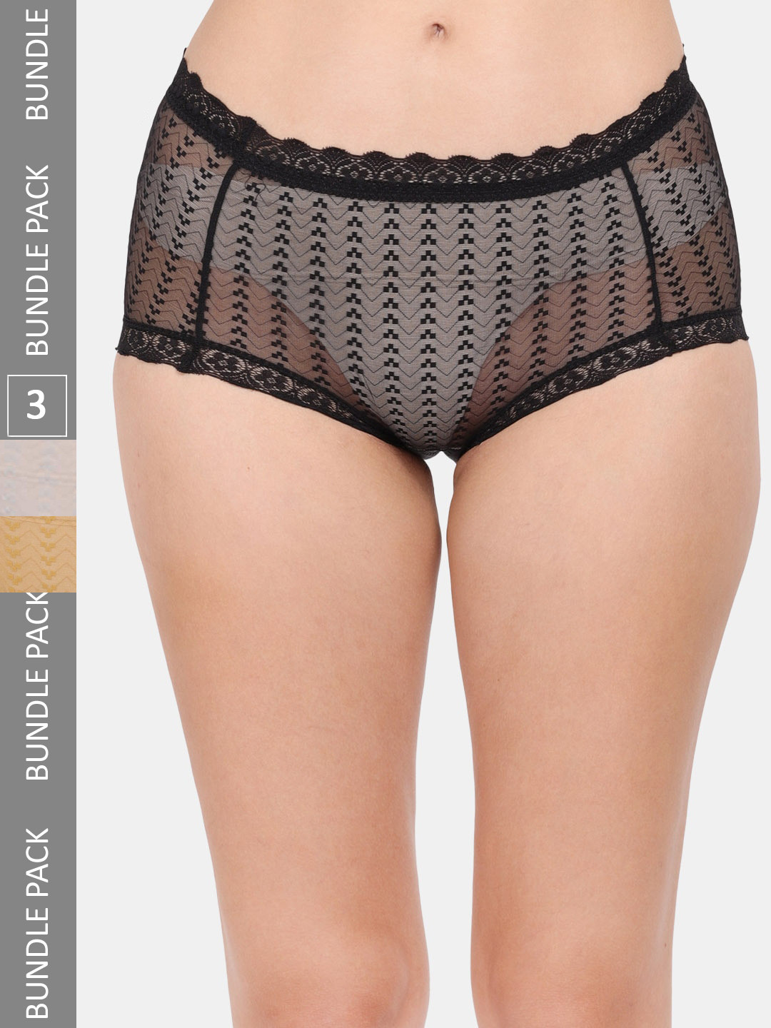 

Amour Secret Women Pack Of 3 Self-Design Mid Rise Hipster Briefs, Black
