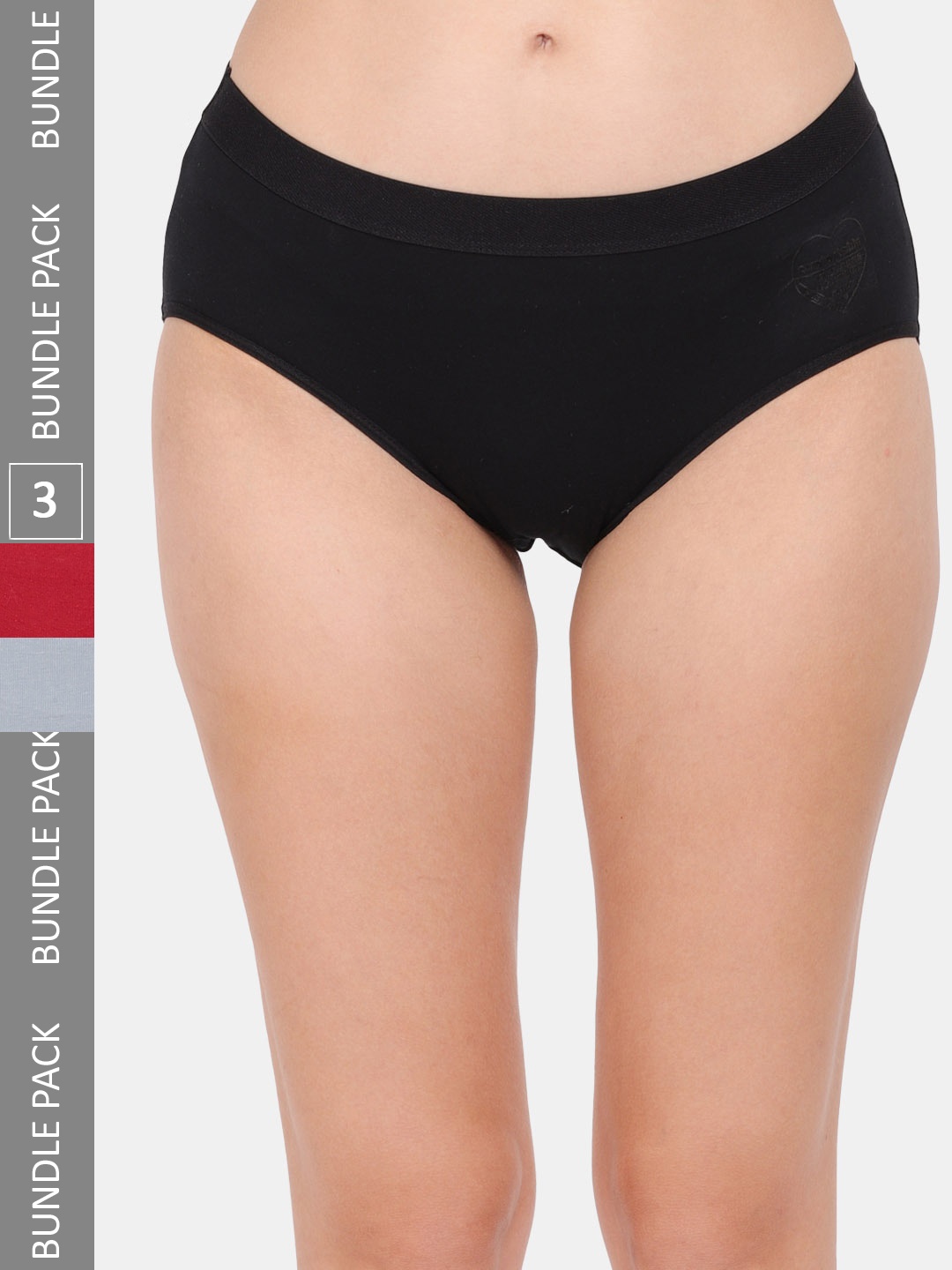

Amour Secret Women Pack Of 3 Mid Rise Anti Bacterial Hipster Briefs, Black