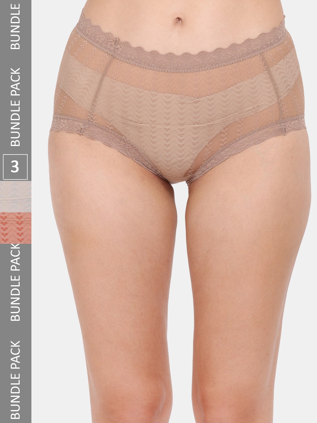 

Amour Secret Women Pack Of 3 Self Design Anti-Bacterial Hipster Briefs, Brown