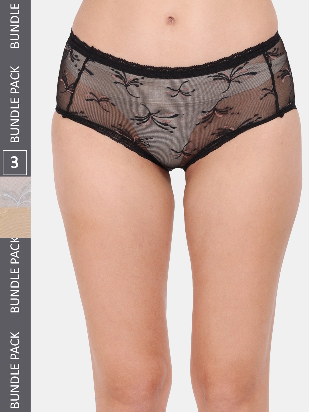 

Amour Secret Women Pack Of 3 Self-Design Anti-Bacterial Hipster Briefs, Black