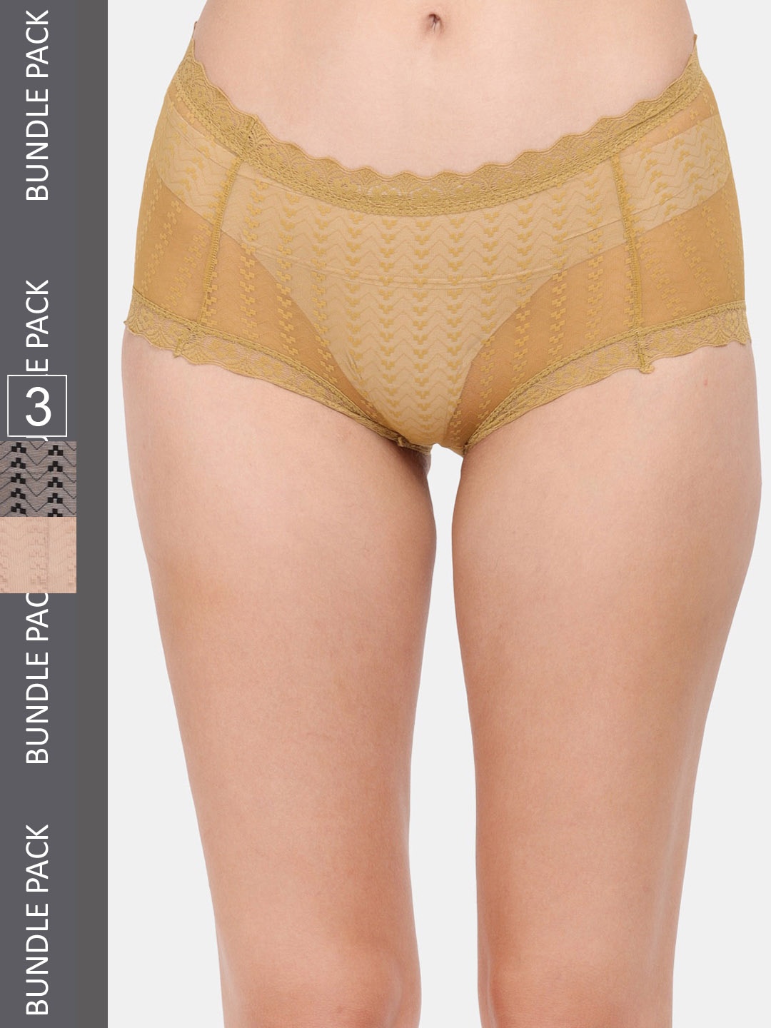 Amour Secret Women Pack Of 3 Self-Design Mid Rise Hipster Briefs, Brown