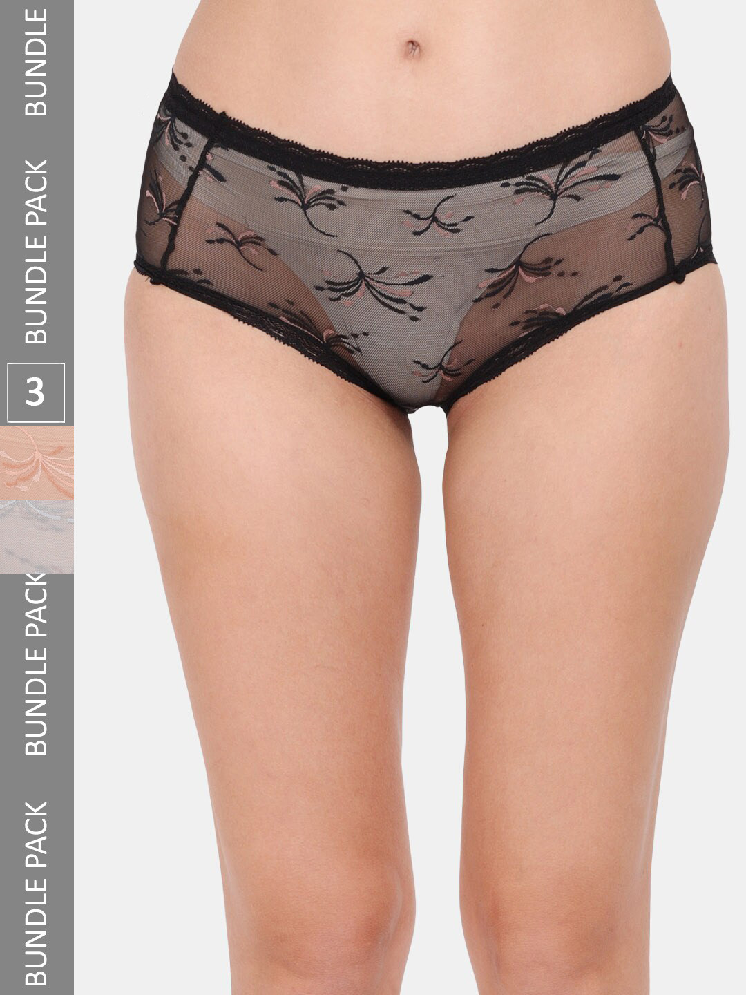 

Amour Secret Women Pack Of 3 Self-Design Anti-Bacterial Hipster Briefs, Black