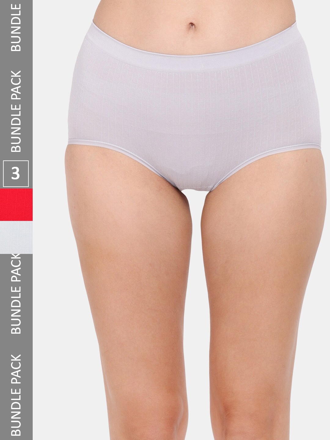 

Amour Secret Women Pack Of 3 Striped Mid-Rise Hipster Briefs, Grey