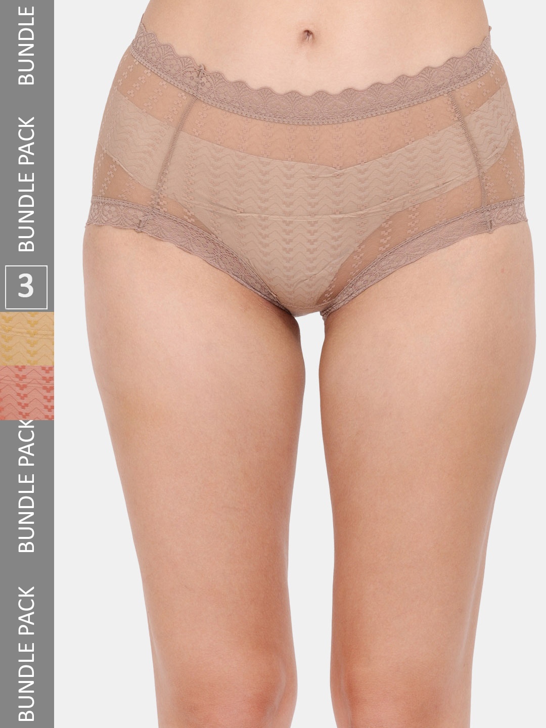 

Amour Secret Women Pack Of 3 Self Design Anti-Bacterial Hipster Briefs, Beige