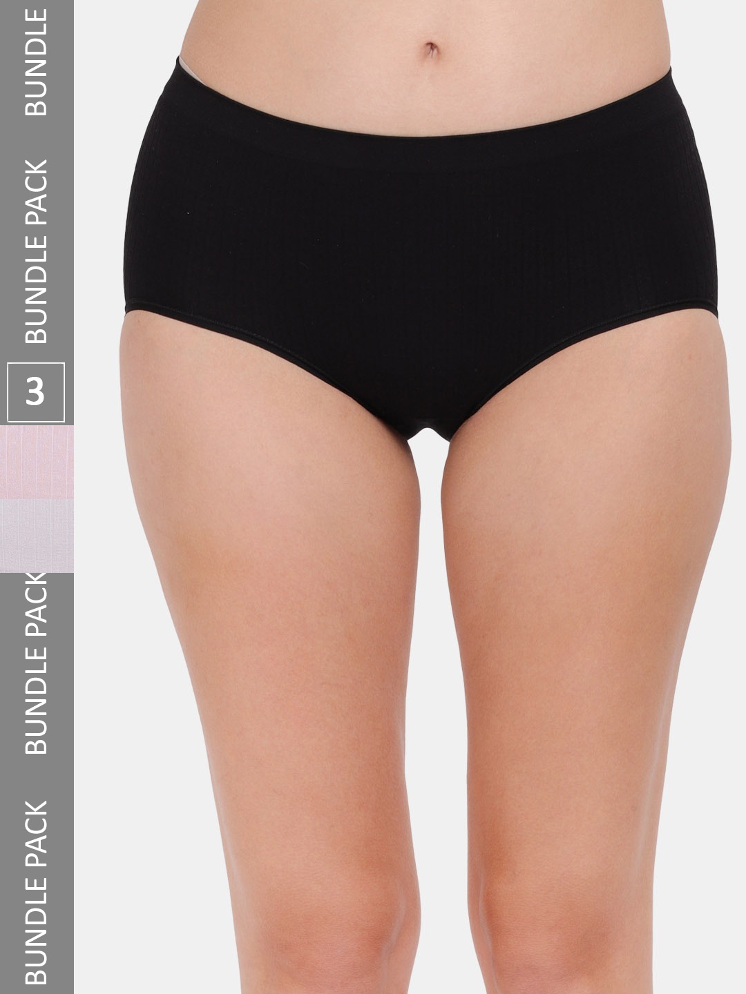

Amour Secret Women Pack Of 3 Striped Mid-Rise Anti-Bacterial Hipster Briefs, Black
