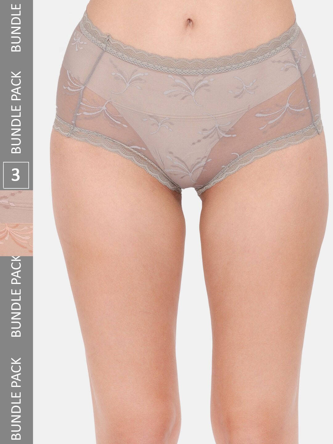 

Amour Secret Women Pack Of 3 Self Design Mid-Rise Anti-Bacterial Hipster Briefs, Olive