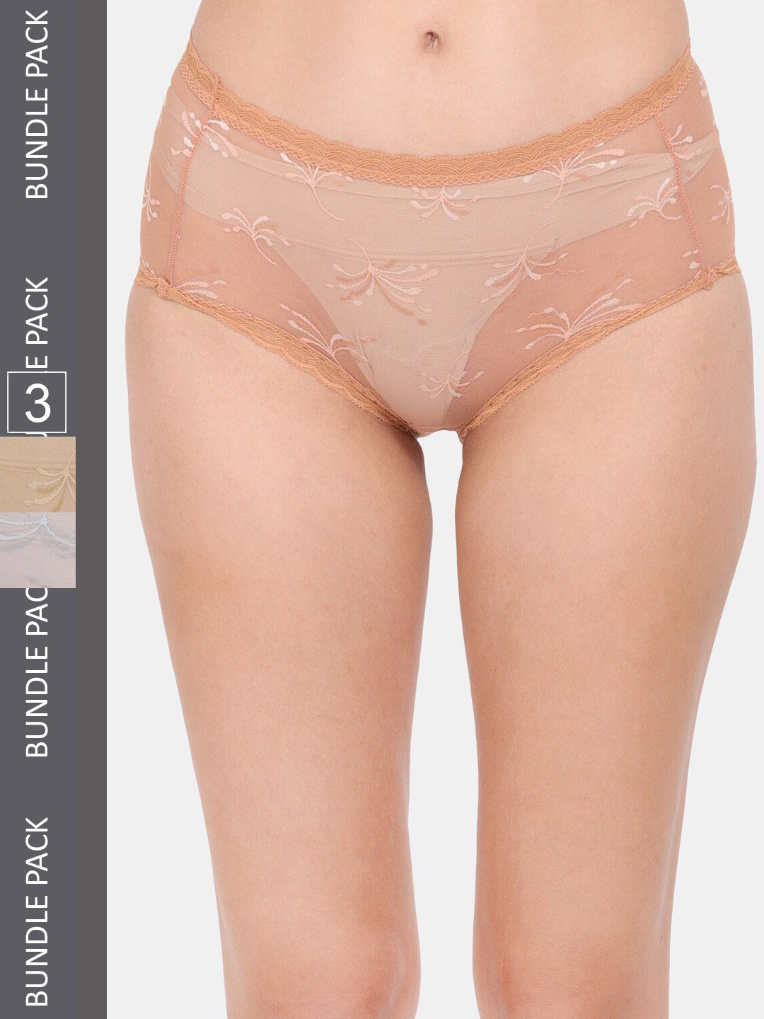 

Amour Secret Women Pack Of 3 Self-Design Anti-Bacterial Hipster Briefs, Grey