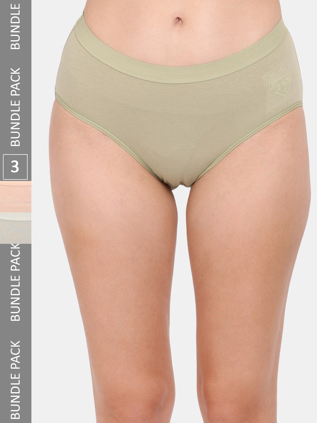 Amour Secret Women Pack Of 3 Cotton Anti-Bacterial Hipster Briefs, Green