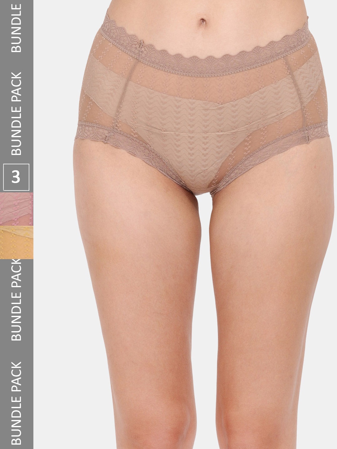 

Amour Secret Women Pack Of 3 Self-Design Cotton Anti-Bacterial Hipster Briefs, Brown