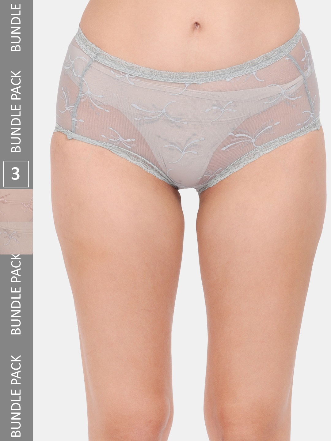 

Amour Secret Women Pack Of 3 Self Design Hipster Briefs, Grey