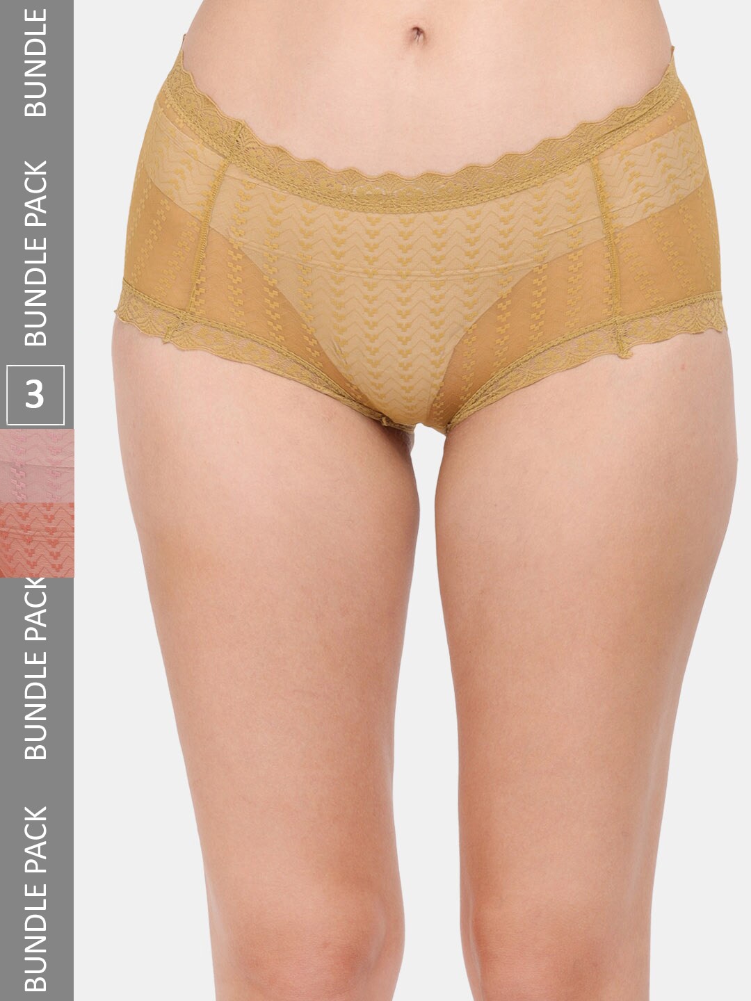 Amour Secret Women Pack Of 3 Self-Design Cotton Anti-Bacterial Hipster Briefs, Mauve