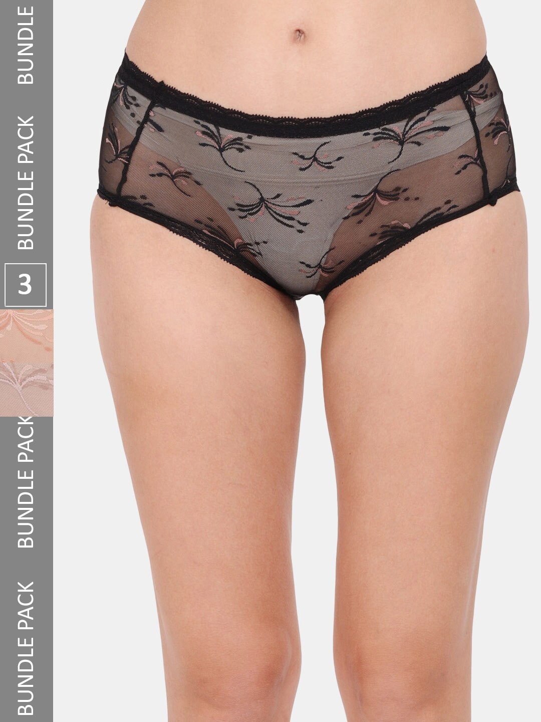 

Amour Secret Women Pack Of 3 Self-Design Hipster Briefs, Black