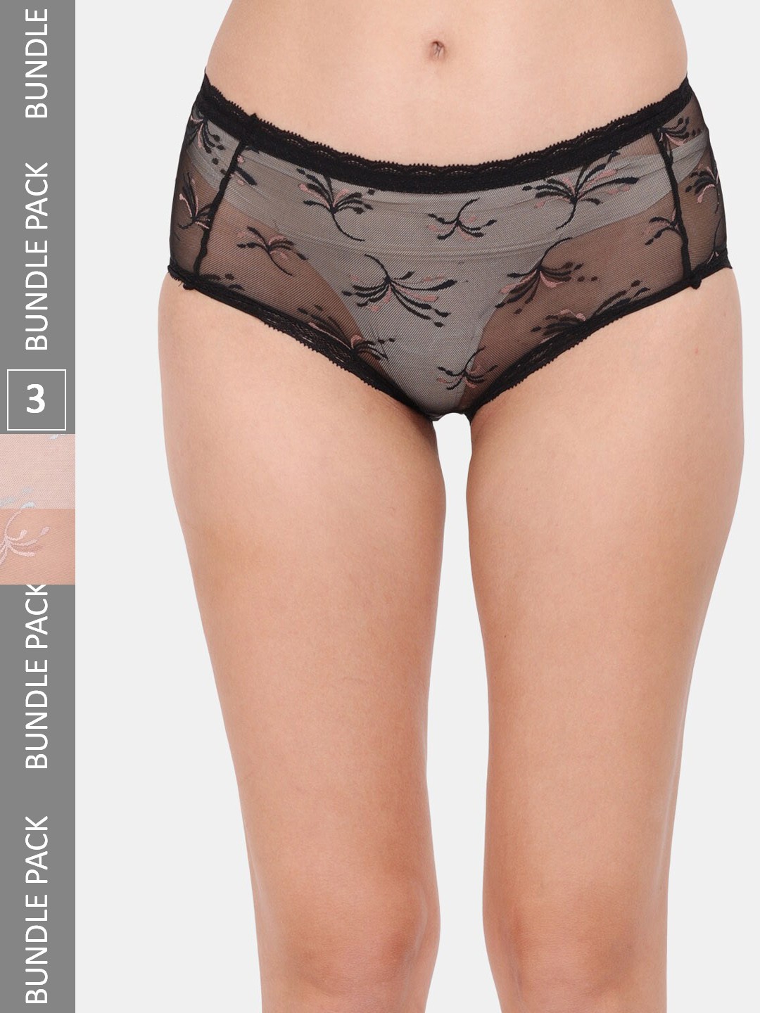 

Amour Secret Women Pack Of 3 Self Design Mid-Rise Hipster Briefs, Black