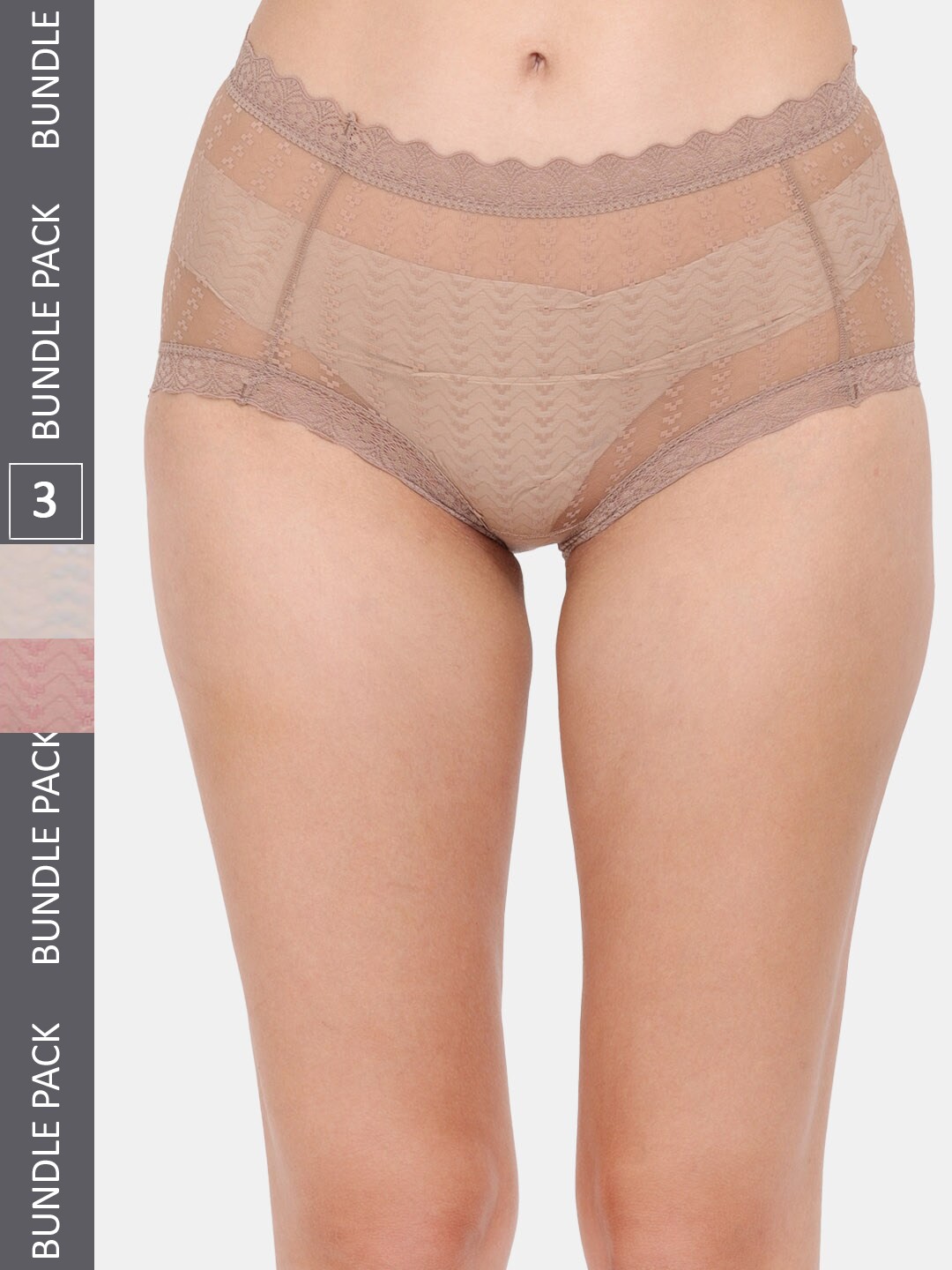 

Amour Secret Women Pack Of 3 Self Design Mid-Rise Hipster Briefs, Brown
