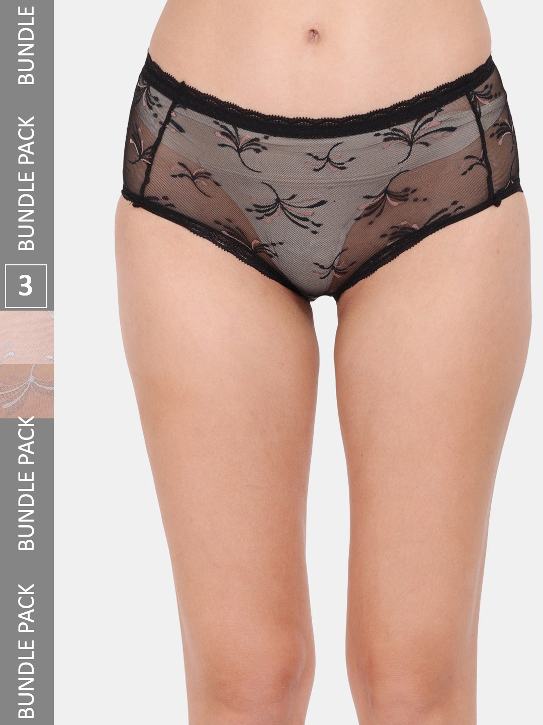 

Amour Secret Women Pack Of 3 Self-Design Anti-Bacterial Hipster Briefs, Black