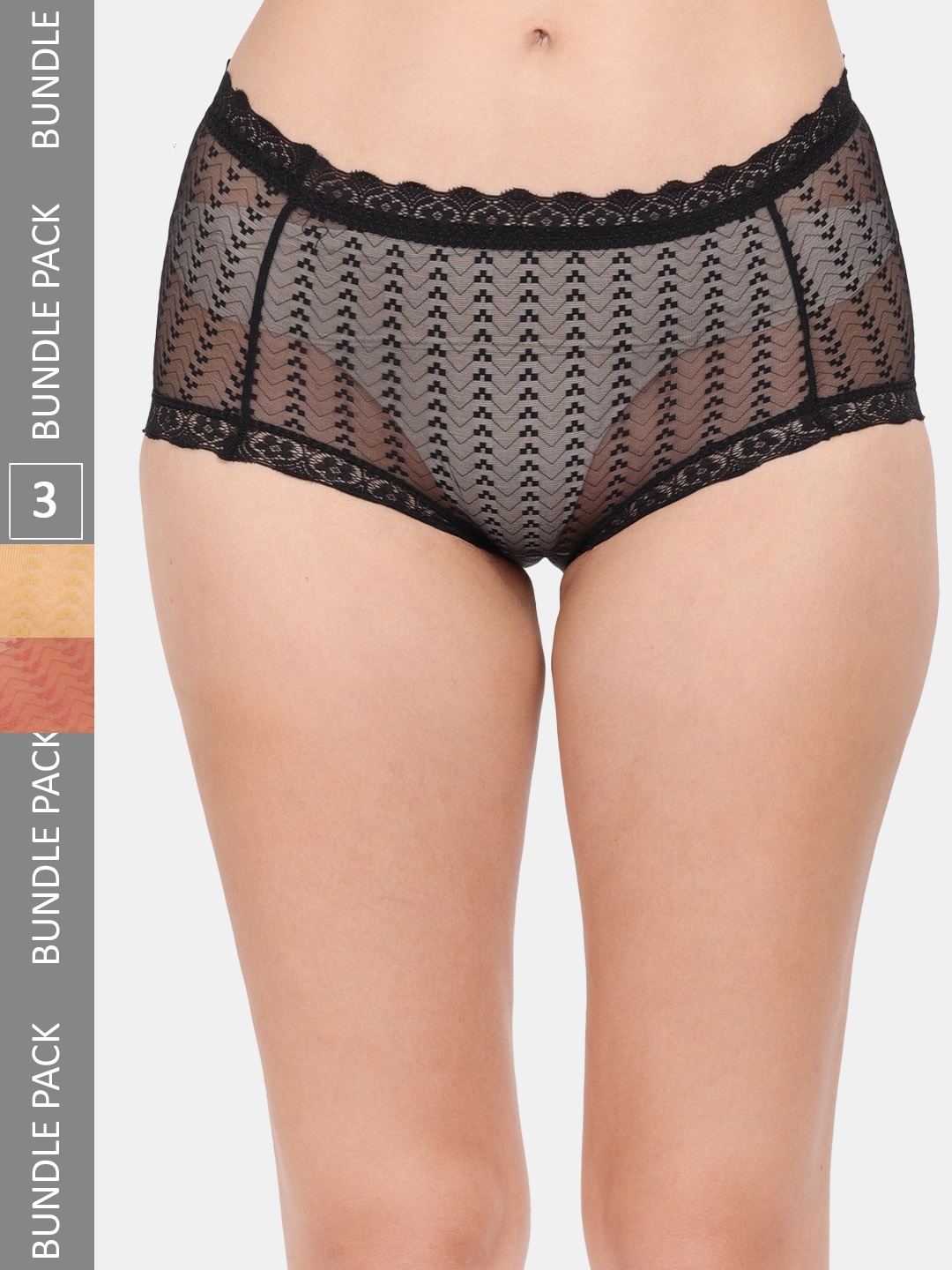 

Amour Secret Women Pack Of 3 Self-Design Anti-Bacterial Hipster Briefs, Black
