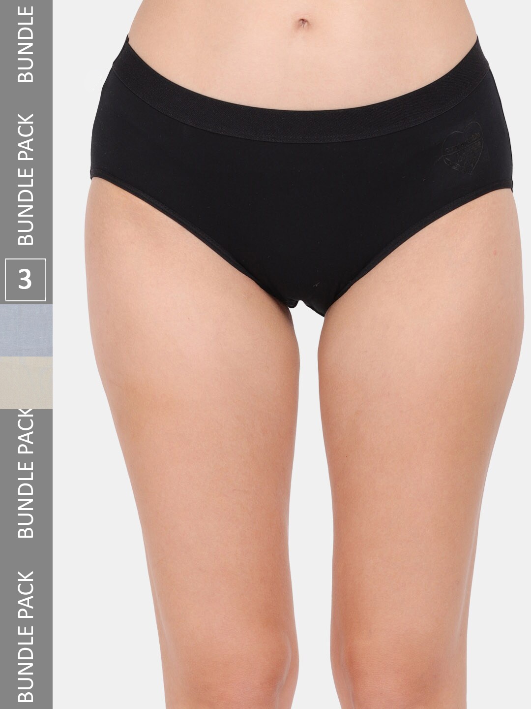 Amour Secret Women Pack Of 3 Anti Bacterial Hipster Briefs, Black