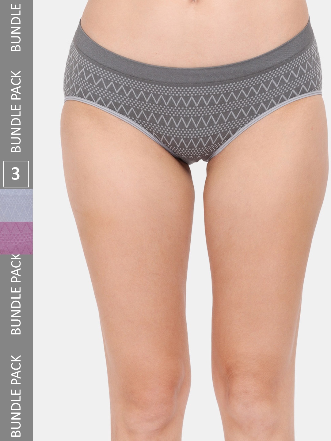 

Amour Secret Women Pack of 3 Geometric Patterned Anti- Bacterial Hipsters Briefs, Grey