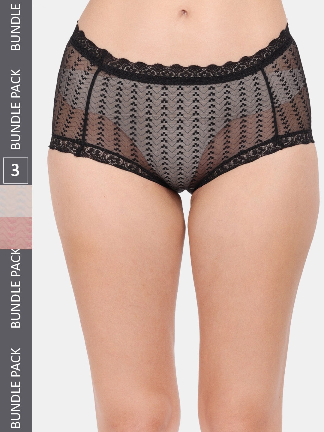 

Amour Secret Women Pack Of 3 Self Designed Anti-Bacterial Hipster Briefs, Black