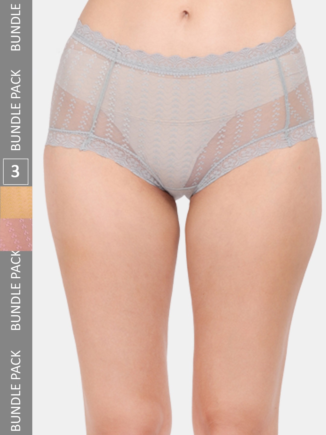 

Amour Secret Women Pack Of 3 Self-Design Anti-Bacterial Hipster Briefs, Grey