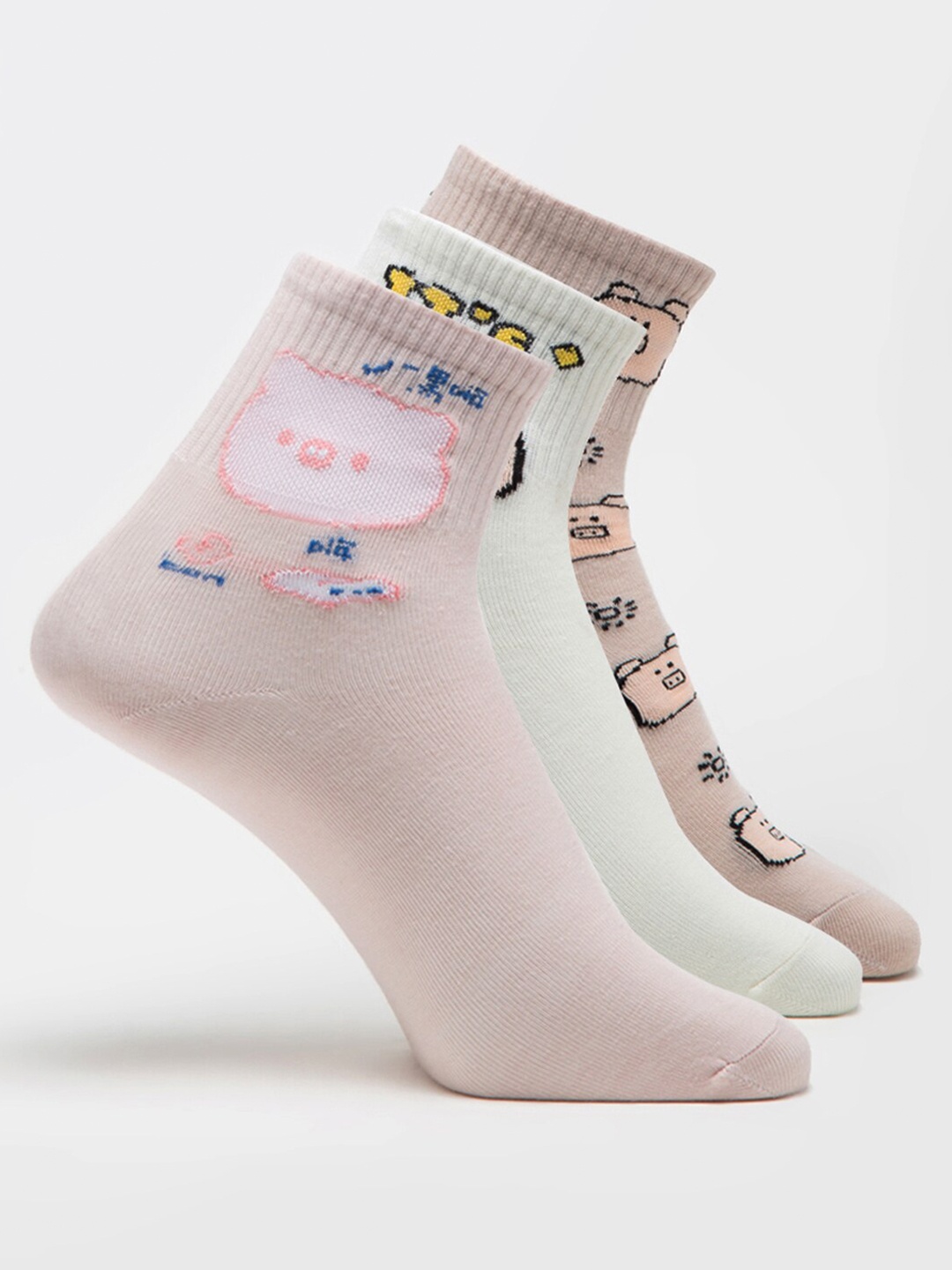 

J Style Women Pack Of 3 Assorted Ankle-Length Socks