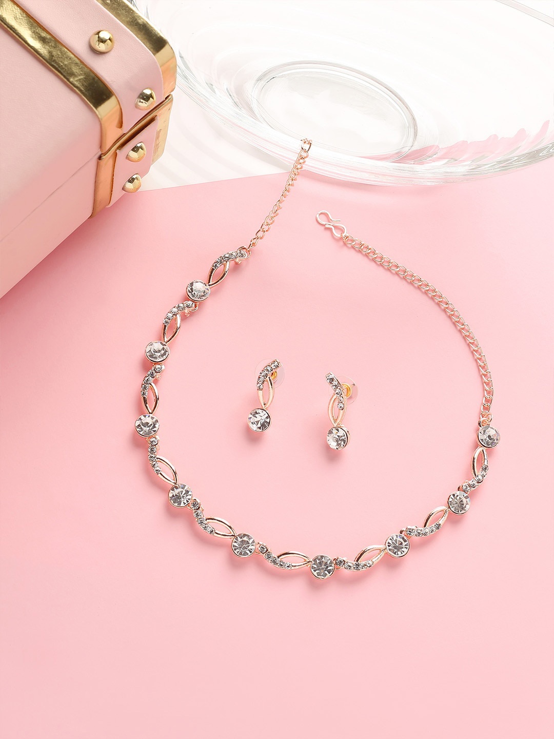 

MAD CLUB Gold-Plated AD Studded Jewellery Set, Rose gold